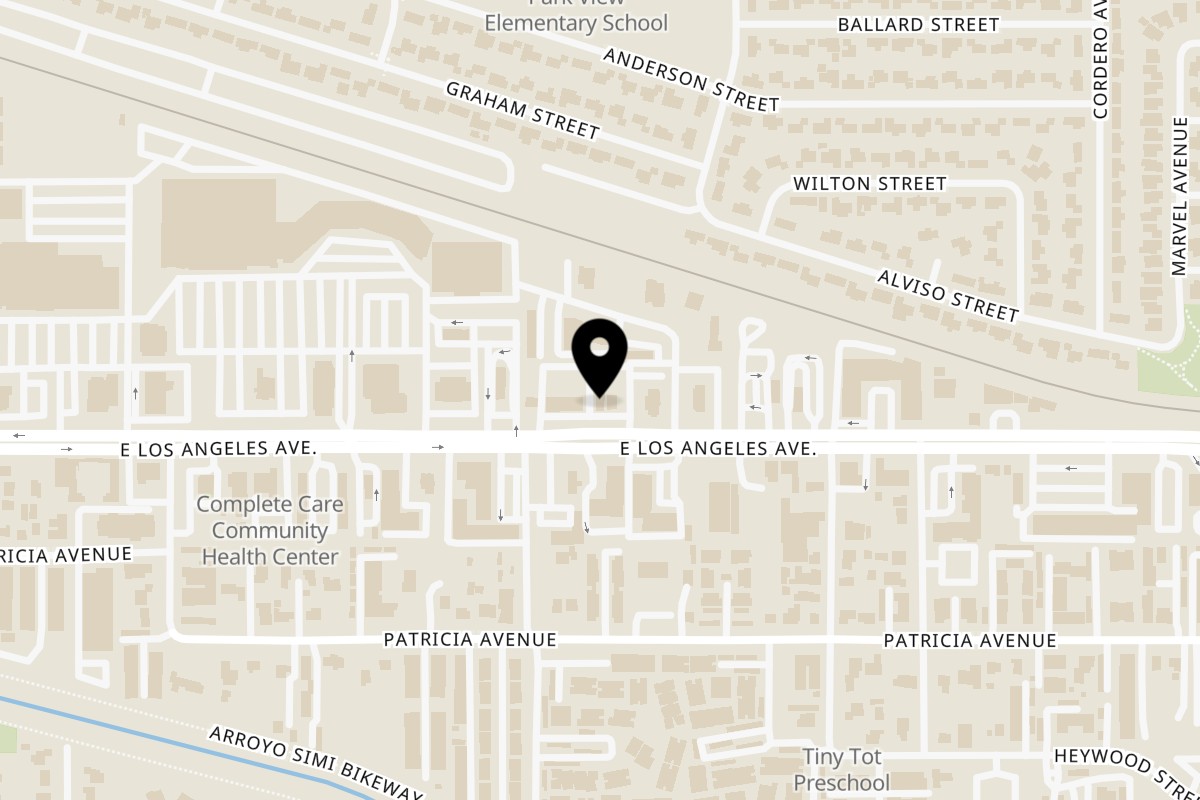Map showing the location of Get Hooked, A Coffee & Bagel Company on 1543 E Los Angeles Ave in Simi Valley